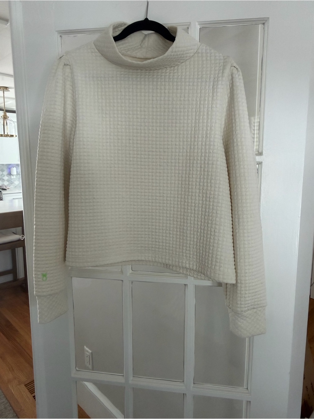 Dudley Stephens Cream Waffle Turtleneck Top